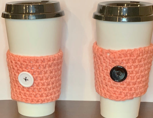 Pink (Peach) cup cozy with black button