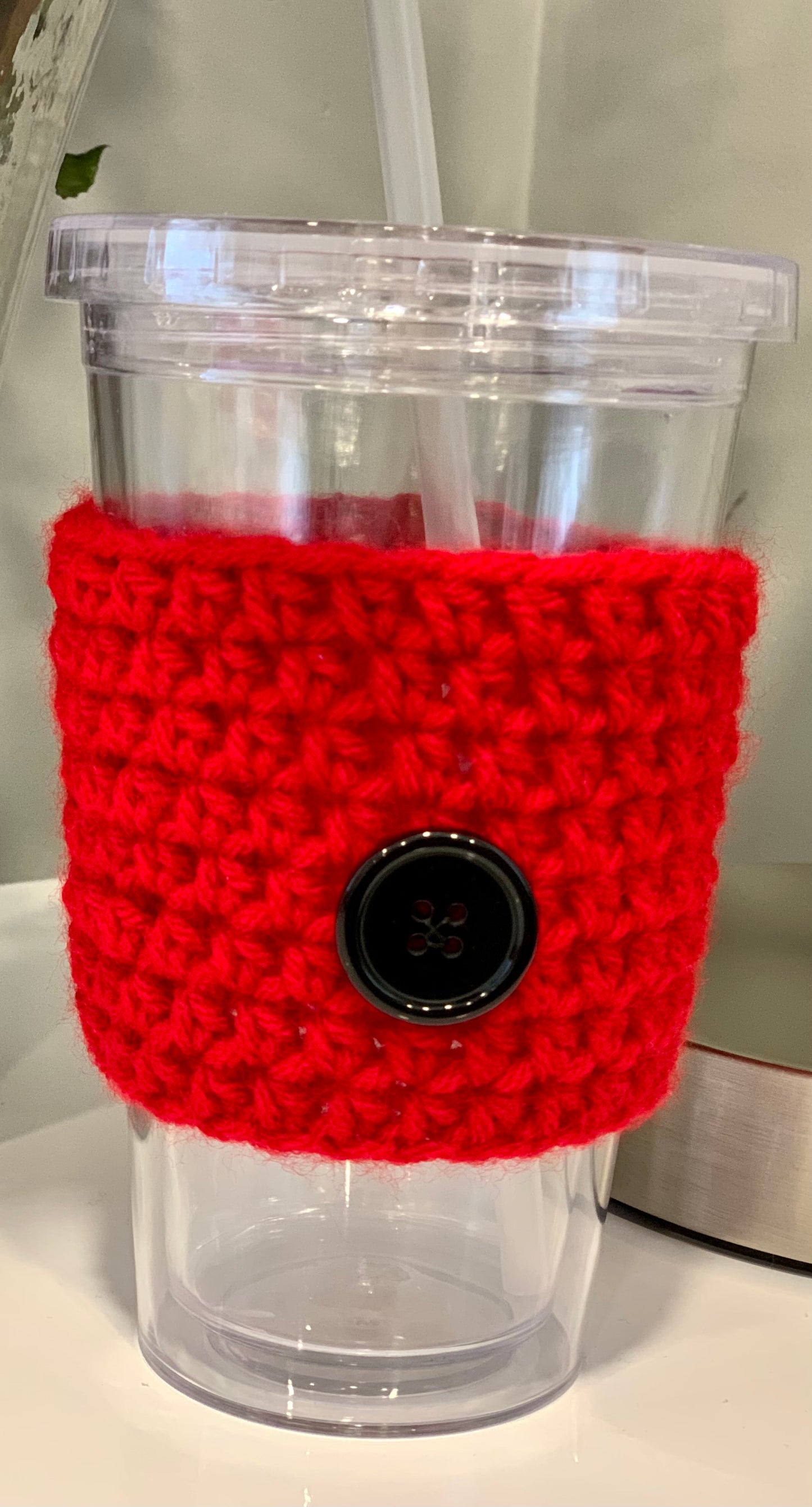Red Cup Cozy with black Button