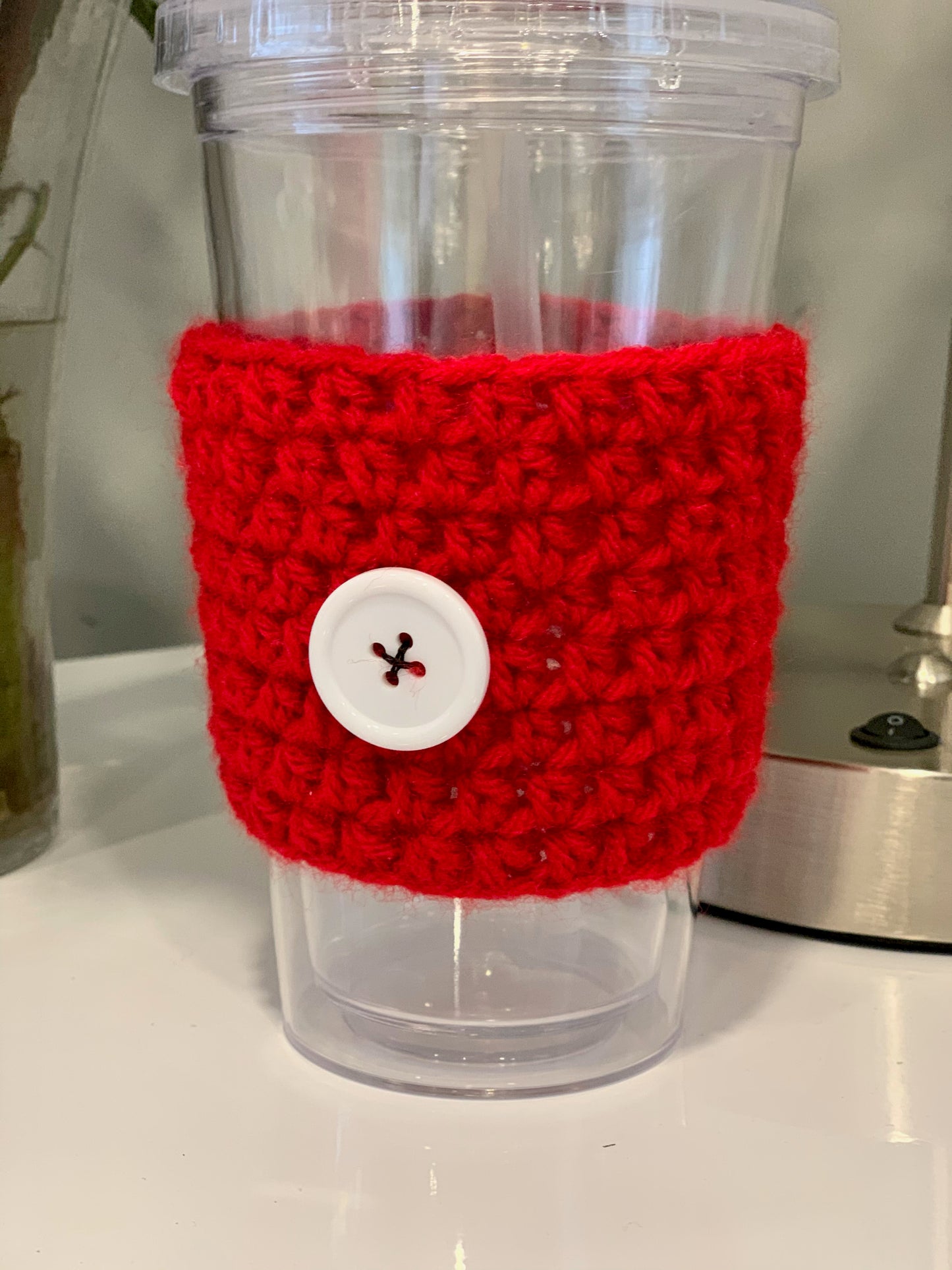 Red Cup Cozy with White Button