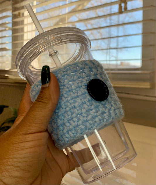Light Blue Cup Cozy with Black Button