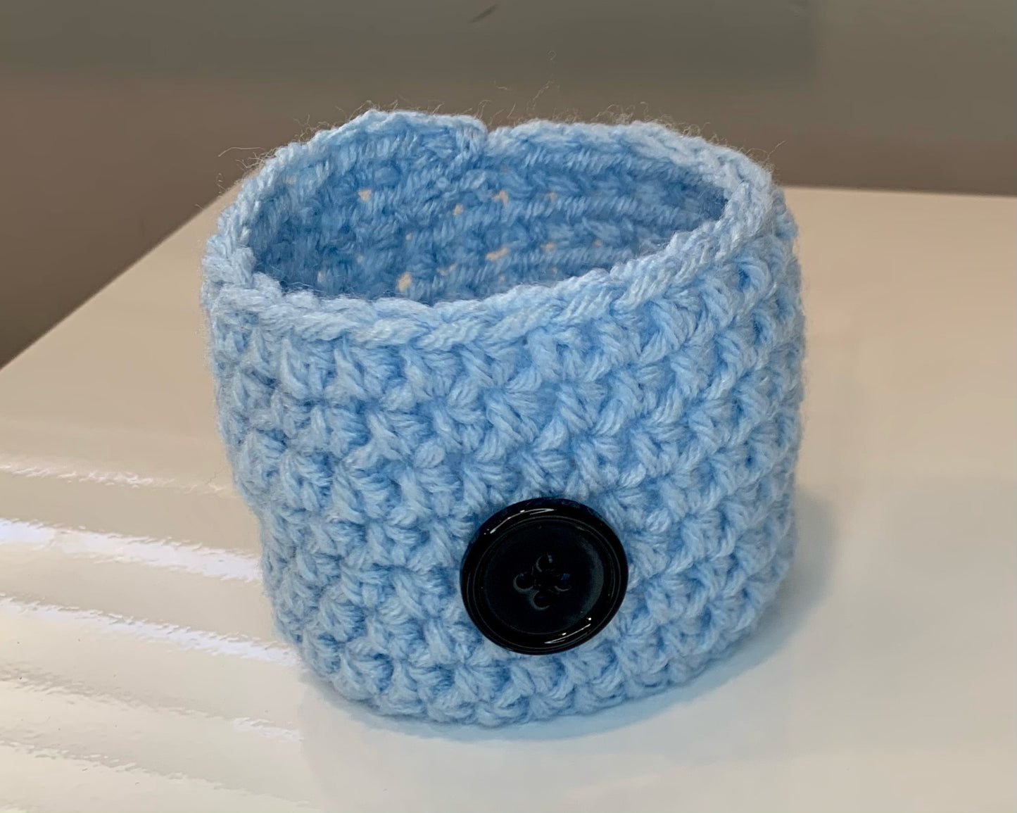 Light Blue Cup Cozy with Black Button